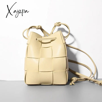 Xajzpa - Mini Drawstring Bucket Bag Luxury Designer Womenโs Shoulder Cow Leather Small Handbags